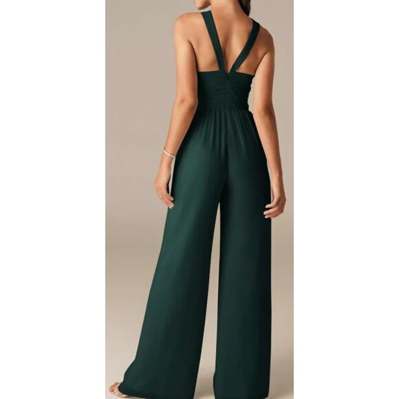 AW BRIDAL 2 XS Dark Emerald Green Lorraine party wide leg jumpsuit NEW B41 - Picture 7 of 7